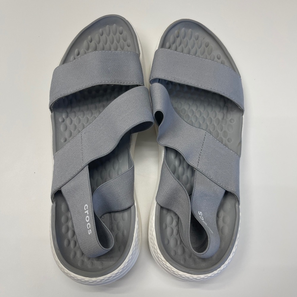 Crocs Literide Stretch Sandals Womens 9 Grey White Slingback Comfort 206081 - Picture 9 of 9